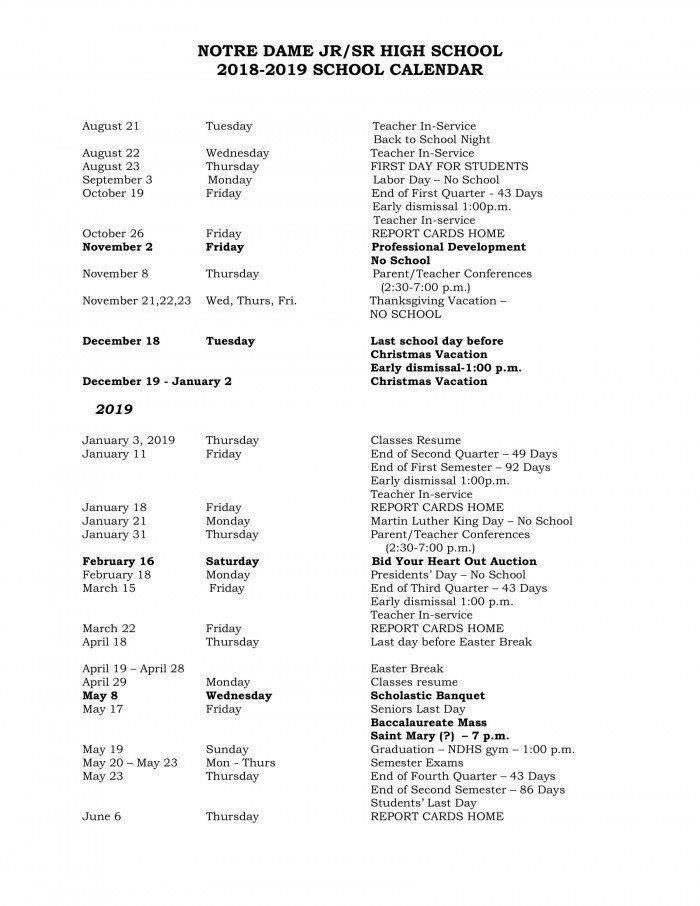 Notre Dame Academic Calendar Spring 2024