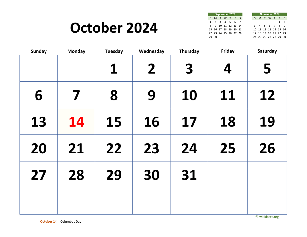 2024 Calendar October 2024 Calendar Printable