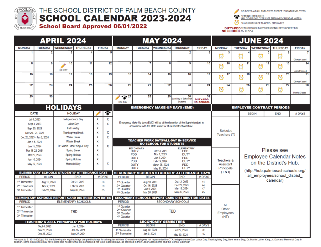 Palm Beach School Calendar 2024-2023