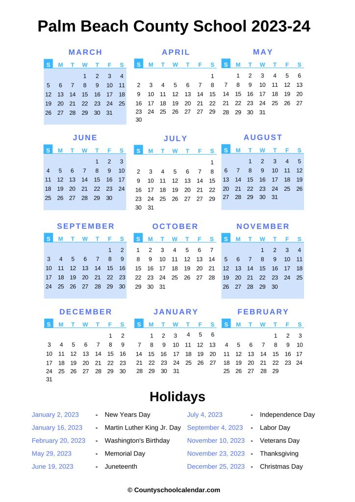 Palm Beach School Calendar 2024-2023