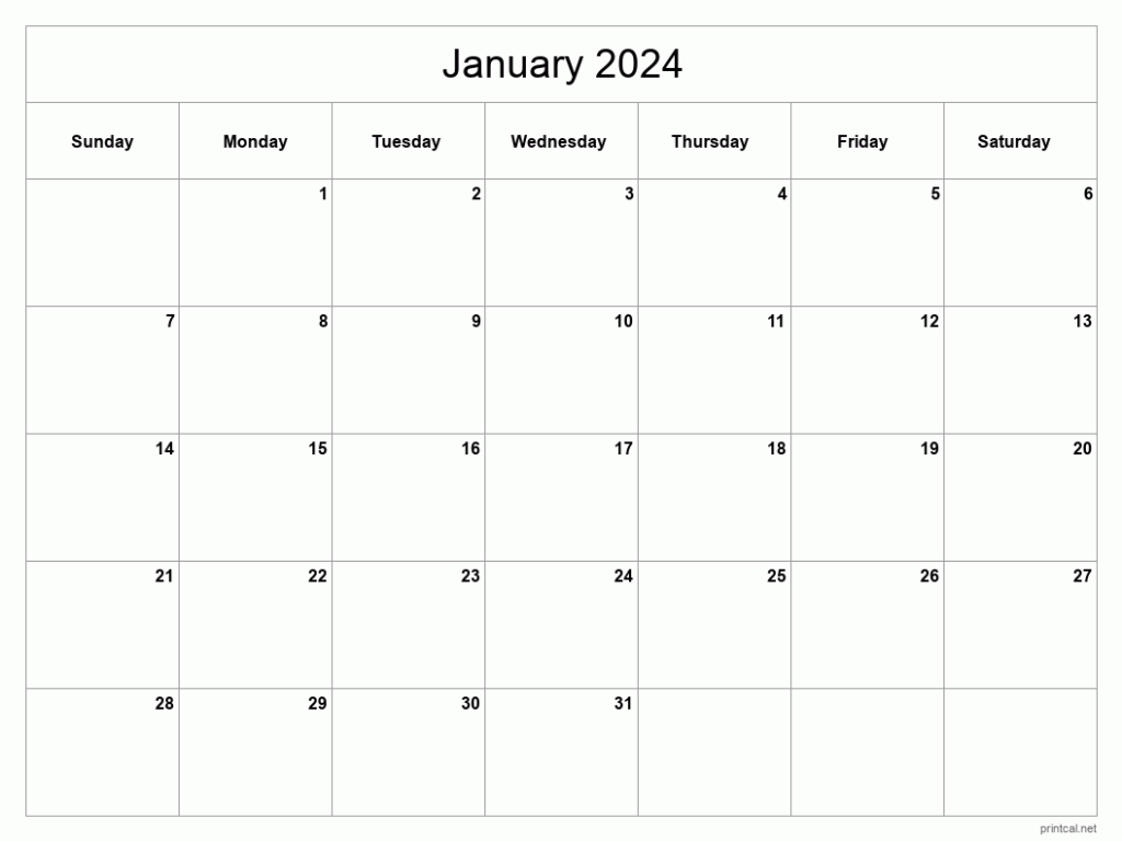 Free January 2024 Printable Calendar