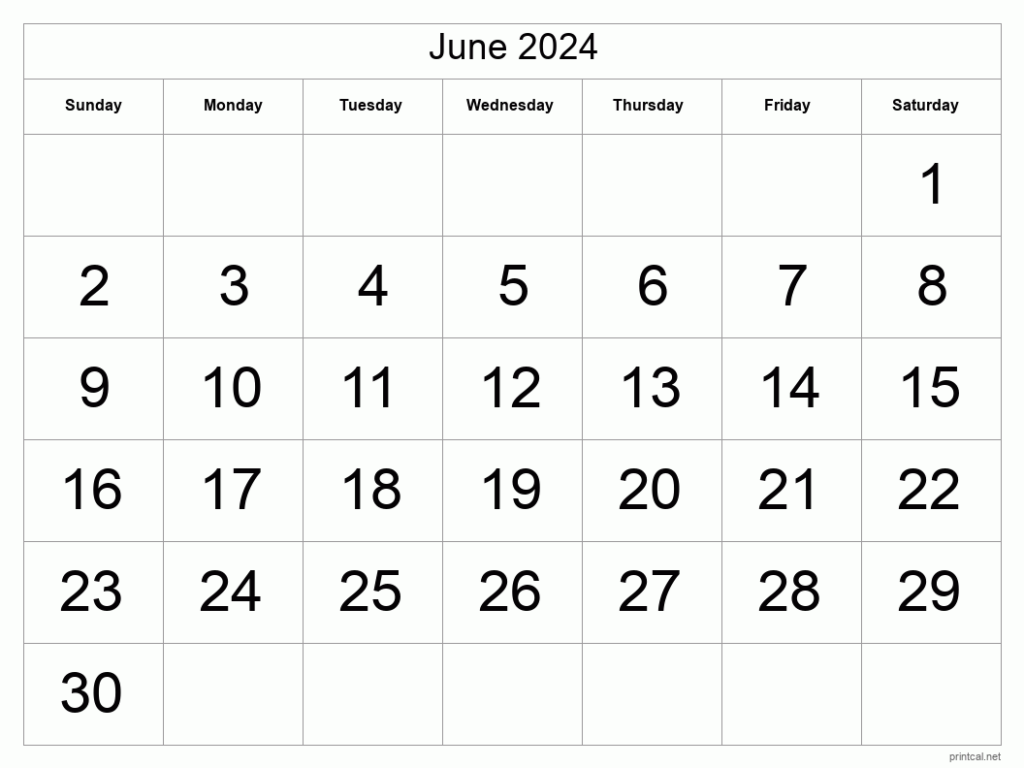 Monthly Calendar June 2024