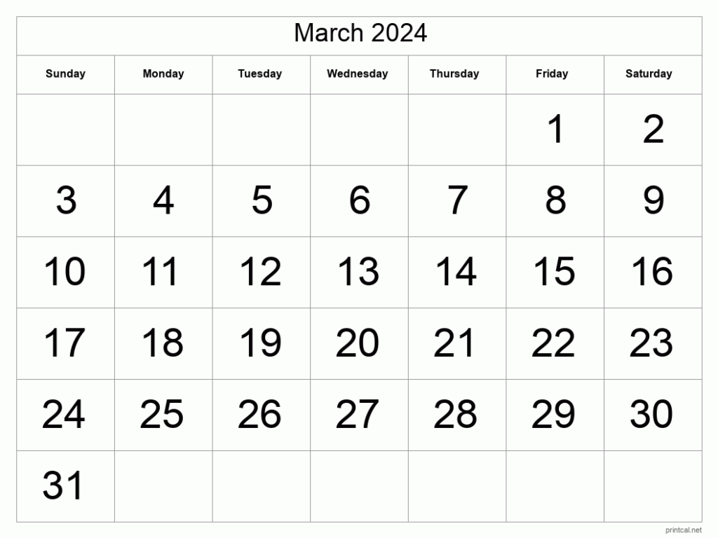 Calendar Template March 2024