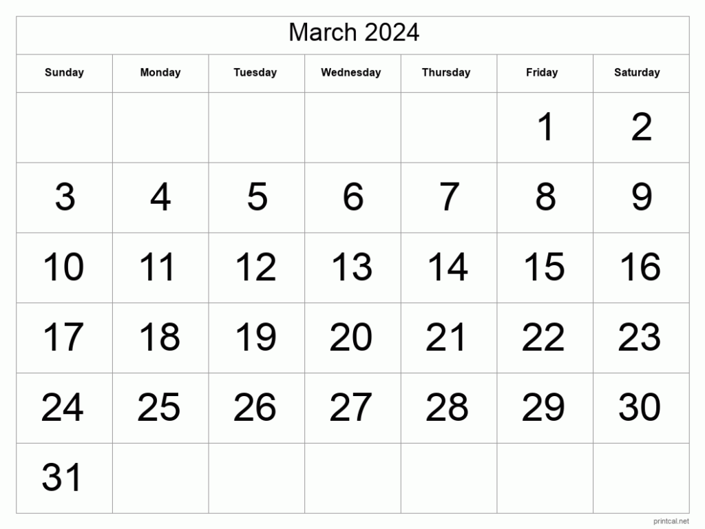 Print March 2024 Calendar