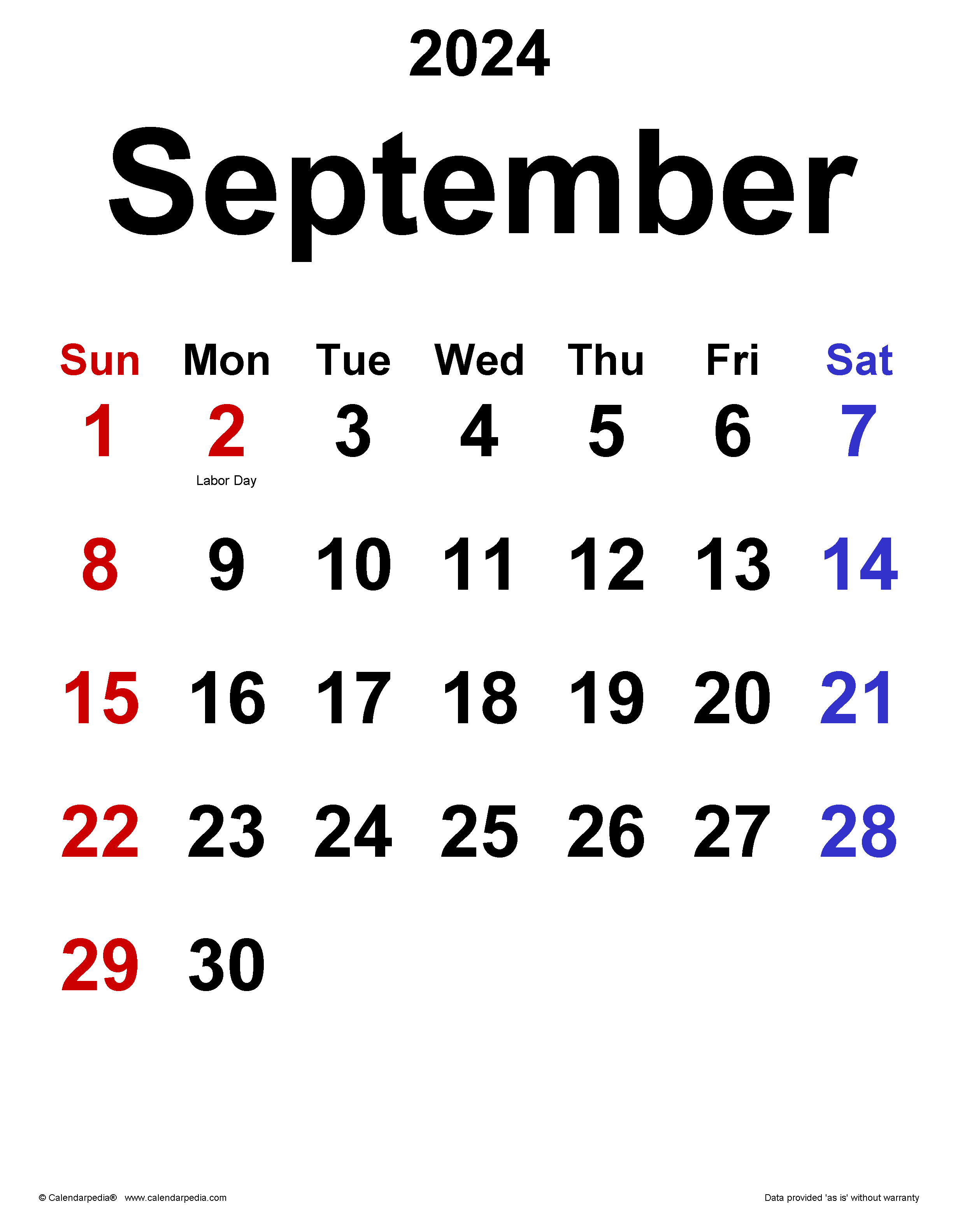September 2024 Calender 2024 Calendar Printable