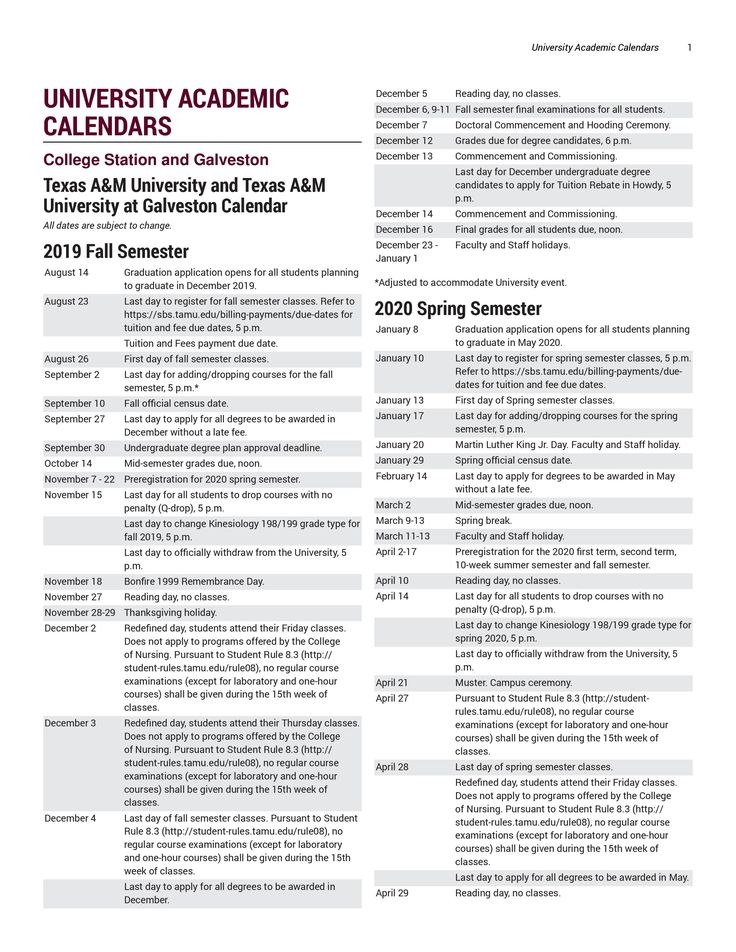 Tamu Academic Calendar 2024-2023