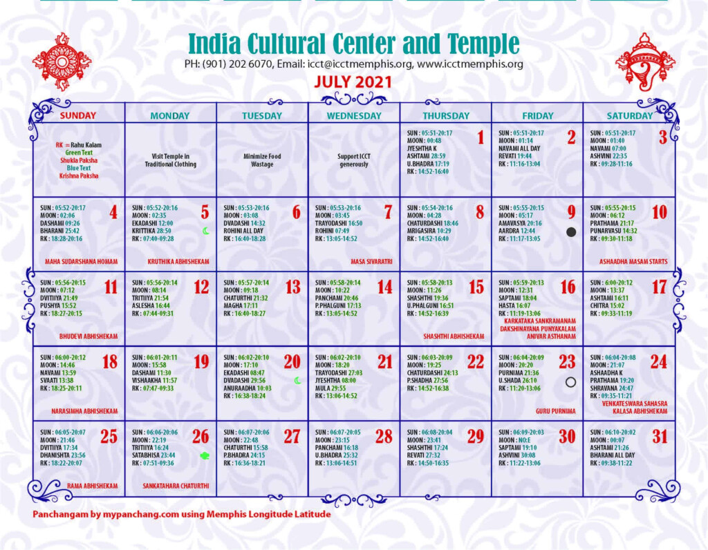 Veda Temple Calendar 2024