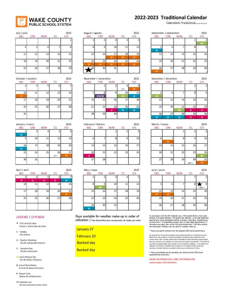 Wake County School Calendar 2024-25