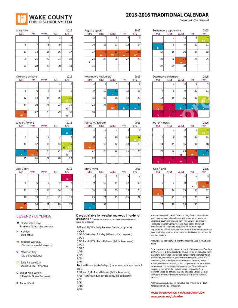 Wake County School Calendar 2024-25