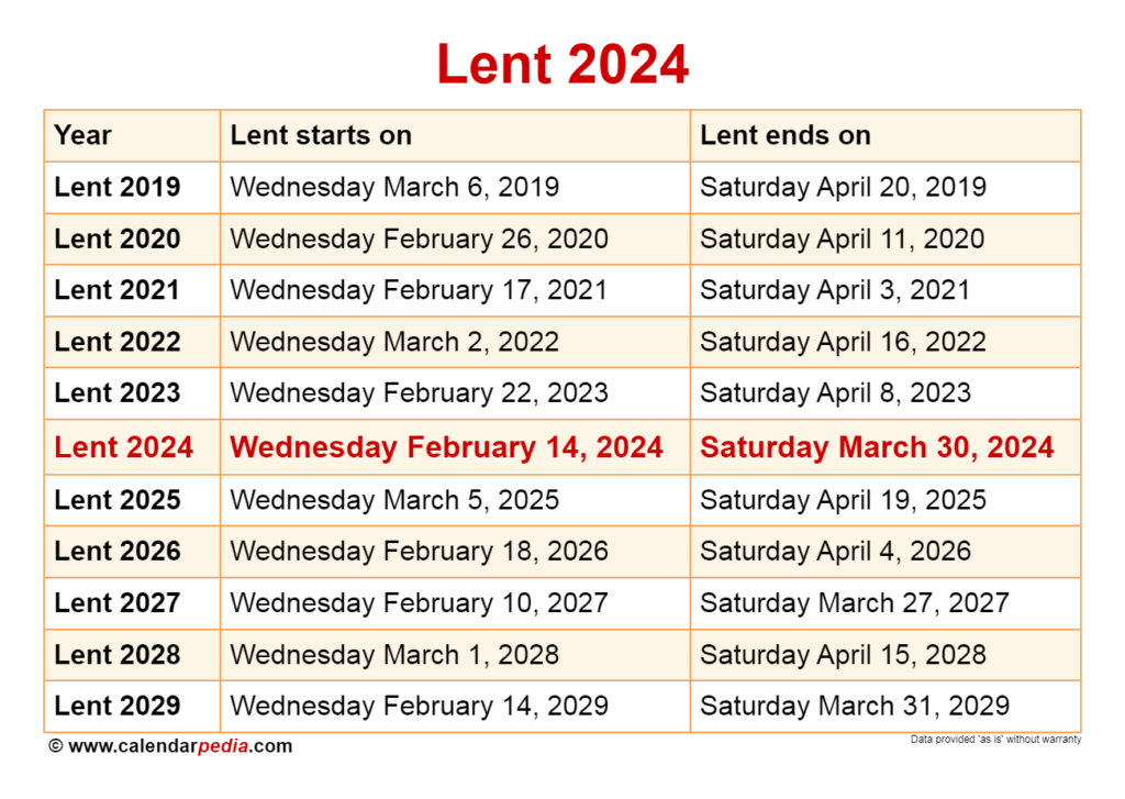 Catholic Lent Calendar 2024