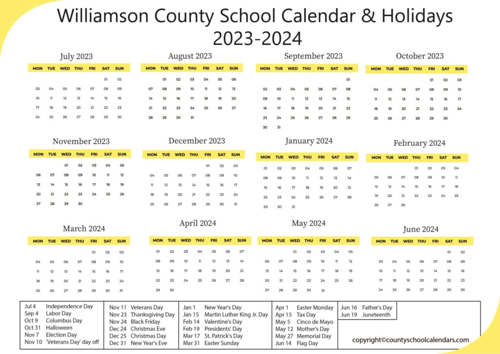 Williamson County School Calendar 2024-25